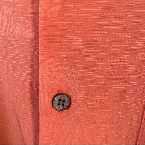 Rare Tommy Bahama Orange Silk Embroidered Back Short Sleeve Button Down Shirt - Picture 6 of 8